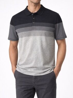 Alfani Stretch Polo Shirt Men’s XXL Black Gray Colorblock Short Sleeve Cotton